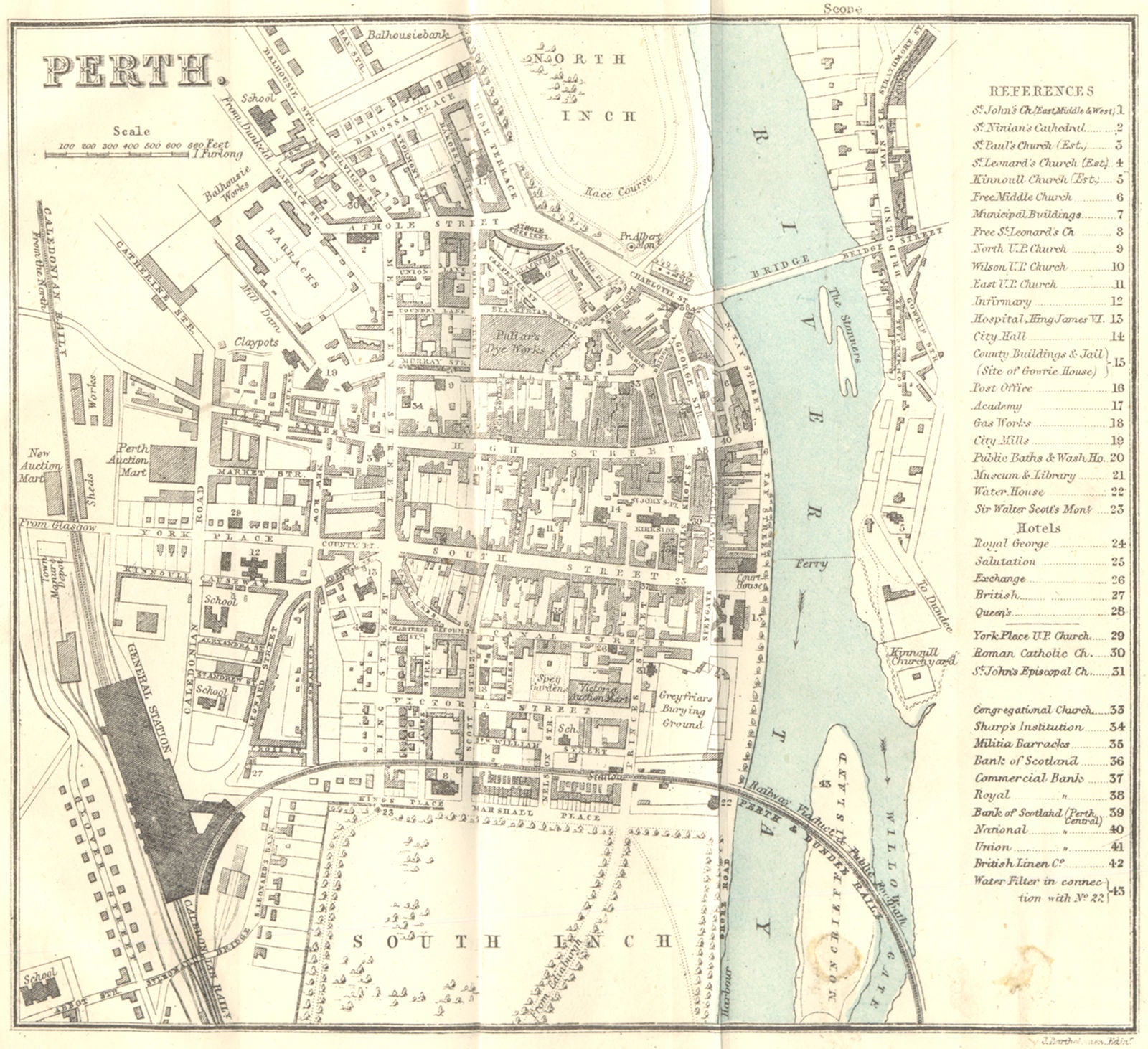 SCOTLAND. Perth town city plan 1887 old antique vintage map chart